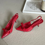 Bonnyshow  Fashion Butterfly-knot Slingbacks Women Pumps Elegant Pointed Toe Thin Low Heels Banquet Prom Shoes