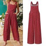 Bonnyshow Summer New Women Casual Loose Flower Print Jumpsuits Women's Overalls Boho Sleeveless Square Collar Jumpsuits Rompers