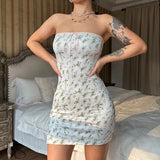 Bonnyshow  Women'S Fresh And Sweet Style New Sexy Wrapped Chest, Hip, And Back Versatile Floral Dress, One Piece Hair Replacement