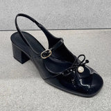 Bonnyshow  Elegant Women's High Heels Sandals Summer Bow Bead Shallow Buckle Mary Janes Shoes 2025 New Slingback Pumps Designer Lady Shoes