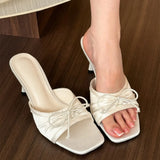 Bonnyshow  Bow Slippers High Heels Shoes Casual Fashion Sandals New Beach Dress Slides Pumps Designer Cozy Female Flip Flops