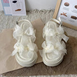 Bonnyshow  Women's Layered Bow Platform Sandals - Thick Cushioned Sole with Adjustable Ankle Buckle for Summer Casual Wear