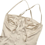 Bonnyshow  Sexy Strapless Hanging Collar Satin Tight Tie Women Top Vest Elegant Backless Slim Female Vest Spring/summer New 2025