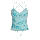 Bonnyshow  Fashion Beading Floral Print Sequin Slim Fit Sexy Y2k Women Camisole Tops Backless Embroidered Design Blouses