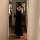 Bonnyshow  Black Camisole Dress for Children's Spring and Summer 2025 New Style High-end Temperament Hip Hugging Skirt
