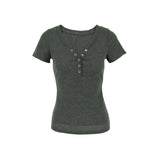 Bonnyshow Women's Sexy V-Neck T-shirt New Solid Summer Short Sleeve Tees Fashion Button Top Casual Slim Streetwear Female Knitted T-shirt