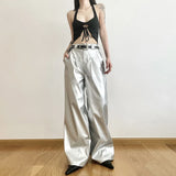 Bonnyshow Silver Retro Matte Trendy Personalized All-match Casual High Street Cool Confident Casual Women's Autumn Wide Leg Pants