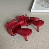 Bonnyshow  Fashion Butterfly-knot Slingbacks Women Pumps Elegant Pointed Toe Thin Low Heels Banquet Prom Shoes