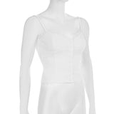 Bonnyshow  Lace Button Sexy Camisole Slim Y2K Summer Crop Top Women Retract Your Waist Vest Hot Chic Sweet Casual Tops