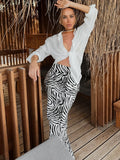 Bonnyshow Women's Zebra Print High Waisted Skirt Drape Chic Ladies Feeling Minimally Slim Fit Retro Long Skirts Autumn Winter New