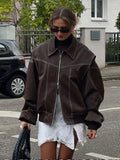 Bonnyshow Vintage Casual Women's Jacket Coat Loose Turndown Collar Short Jackets Women Solid Color Outerwear Autumn New Female Jackets