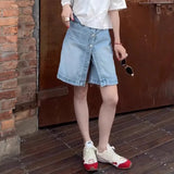 Bonnyshow  Fashion Fake 2 Piece Irregular Denim Shorts Women;s High Waist A-line Shorts Skirts Summer New 7A138