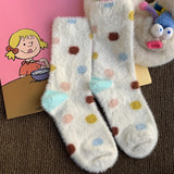 Bonnyshow Rainbow Striped Socks Women Korean Y2K Girls Pink Rabbit Print Sock Autumn Winter Warm Mink Plush Female Floor Socks