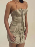 Bonnyshow  Sexy Strapless Hanging Collar Satin Tight Tie Women Top Vest Elegant Backless Slim Female Vest Spring/summer New 2025