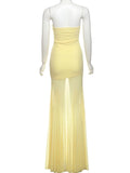Bonnyshow  See Through Dress Women Patchwork Temperament Solid Pleated Strapless Sleeveless Backless Slim Banquet Party Vestidos