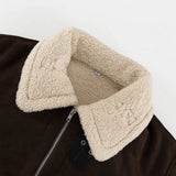 Bonnyshow Vintage Women's Coat Long Sleeve Turn-down Collar Zipper Suede Lamb Wool Jacket Thick Warm Winter 2024 Autumn New Tide