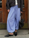 Bonnyshow  Streetwear Blue Striped Print Casual Pants Elastic Low Rise Loose Trousers y2k Aesthetic Korean Style Hippie Trousers