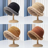 Bonnyshow Lamb Hair Thickened Warm Plush Bucket Hat Fluffy Autumn And Winter Velvet Cap Ear Protection Fisherman Hat Cute Cold Basin Hats