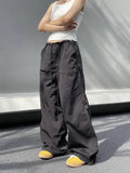 Bonnyshow Black Oversized Parachute Pants Women Wide Cargo Trousers Japanese Style Casual Pleated Joggers Streetwear Vintage Y2k