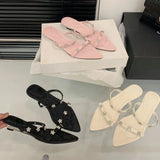 Bonnyshow  Luxury Crystal Flower Wedges Slippers Women Fashion Pointed Toe Backless Slides Sandals Designer Shoes Elegant Party Dress Shoes