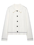 Bonnyshow  Fashion Women's Sleeveless Knit Coats Lady Top With Striped Trim Long Sleeve Button 2025 Spring Summer 2 Pieces Set Women