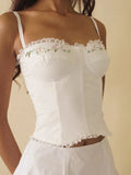 Bonnyshow  Floral Embroidery Summer Camisole Backless Slim Sexy Hottie Casual Sleeveless Crop Tops Basic Streetwear Clothings