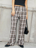Bonnyshow  Streetwear Drawstring Plaid Pants Elastic Waisted Fashion Casual Sweatpants Harajuku Aesthetic Y2K Straight Pants