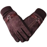 Bonnyshow Winter Men's Warm Gloves Genuine Suede Pig Leather Gloves Mittens Male Thick Bike Motorcycle Gloves Men Knitted Guantes