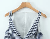 Bonnyshow  plaid shirt women sleeveless V-neck buttons down chic shirt cotton spring summer tops