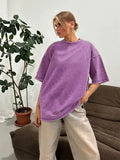 Bonnyshow 100% Cotton Retro T-shirt Women Vintage Short-sleeve Wax printing T Shirts Men Solid Color Hip Hop Loose Tees