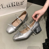 Bonnyshow  Spring Autumn Women Mary Jane Shoes Fashion Butterfly-knot Shoes Casual Low Heel Dress Street Style Shoes
