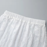 Bonnyshow  Floral Jacquard Lace White Long Skirt Women Summer High Waist Loose Sexy Sheer Midi Skirts Streetwear Casual Fashion Skirts New
