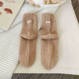 Bonnyshow Bow Embroidered Plush Socks for Women Soft Mink Fleece Floor Sock Korean Ins Winter Warm Female Middle Tube Socks