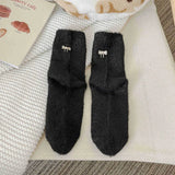 Bonnyshow Bow Embroidered Plush Socks for Women Soft Mink Fleece Floor Sock Korean Ins Winter Warm Female Middle Tube Socks