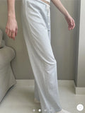 Bonnyshow  Blue Striped Drawstring Straight Long Pants Women Casual Cotton Soft High Waist Trousers Simple Sweet Vintage Home Pajama Pants
