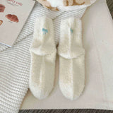 Bonnyshow Bow Embroidered Plush Socks for Women Soft Mink Fleece Floor Sock Korean Ins Winter Warm Female Middle Tube Socks