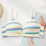 Bonnyshow New Rainbow Bras Cotton Thin Cup Push Up Bra Small Chest No Steel Ring Wirelss Soft Bra Student Sweet Bra