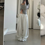 Bonnyshow Oversized Women Grey Sweatpants Y2k America Style Retro Baggy Pants Casual Sports Streetwear Hip Hop Trousers Joggers