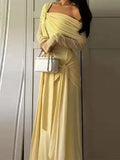 Bonnyshow  Solid Off Shoulder Asymmetric Straps Maxi Dress Long Sleeve Fitted Patchwork 2025 Summer Elegant Vestidos Chic Party Lady Robe