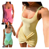 Bonnyshow Fashion Casual Summer Beach Outfits Set Women Sexy Bodysuit Tops Mini Low Waisted Bodycon Skirt Party 2 Piece Matching Set