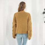 Bonnyshow  Women Autumn Winter Cardigans Sweater Lady Long Lantern Sleeve Knitted Solid Color Loose Cardigans