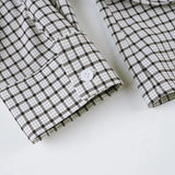 Bonnyshow  Back Tie-up Bow Checkerboard Shirt Women's Fall Spring Single-breasted Turn-down Collar Blouses Ladies Retro Plaid Tops