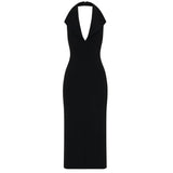 Bonnyshow Elegant Sleeveless Button Bodycon Long Dress Women Sexy Deep V Party Evening Dress Autumn/Winter New Silm Female Vestdos