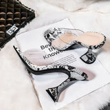Bonnyshow  New Serpentine Slippers Woman Cozy Cup Heel PVC Transparent Sexy Square Open Toe Party Sandals Slides Shoes