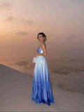 Bonnyshow  Open Back BabYoung Midi Women Elegant Grandient Cutout Sleeveless Maxi Dress Summer Bodycon Feminino Evening Party Clothing