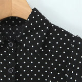 Bonnyshow  women's retro slim fit lapel with bubble sleeves and polka dot print waist cinching summer new shirt