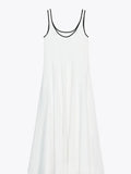Bonnyshow  Fashion White Pleated Long Dress Women Elegant Sleeveless Square Collar A-line Maxi Dress Lady 2025 Summer Chic Street Vestidos