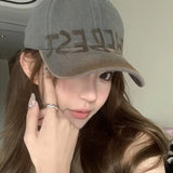 Bonnyshow Punk Letter Baseball Cap for Women Streetwear Vintage Print Snapback Hat Summer Adjustable Duck Tongue Caps