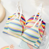 Bonnyshow New Rainbow Bras Cotton Thin Cup Push Up Bra Small Chest No Steel Ring Wirelss Soft Bra Student Sweet Bra