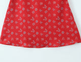 Bonnyshow  Sexy Red Floral Print Ruched Chest Deep V neck Short Sleeve Mini Dress Woman Tie Bow Sashes A-lined Dresses Femme Vestidos